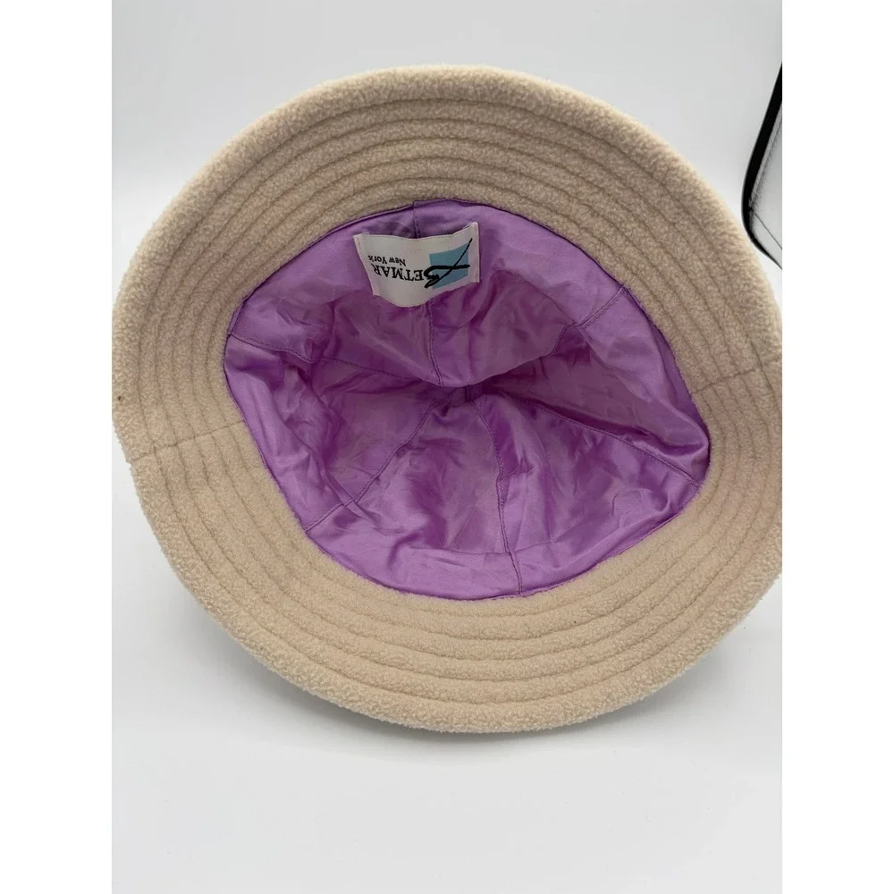 Betmar Bucket Hat Womens One Size Beige Fleece Faux Leather Bow Cloche